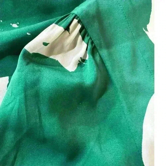 Lewit Green & White Floral Stretch Silk Long Sleeve Round Neck Belted Dress 14 - Picture 13 of 13